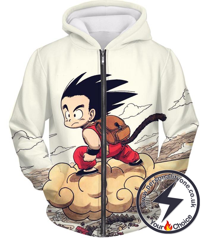 Dragon Ball Z Zip Up Hoodie - Kid Goku Riding Flying Nimbus